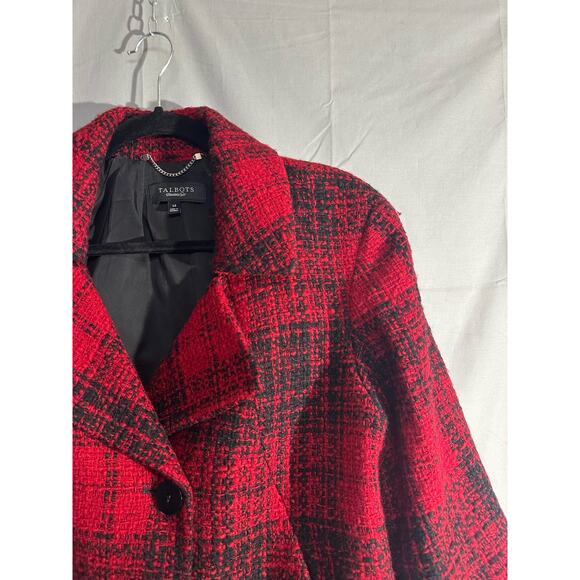Talbots Blazer Jacket 14 Red Plaid Wool Button Academia Capsule Tweed Pockets - Picture 5 of 9